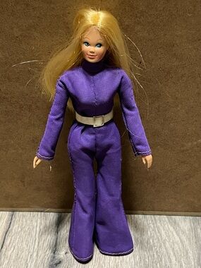 Vintage Mego Dinah-Mite 8 Inch Doll Purple Jumpsuit Blonde Hair